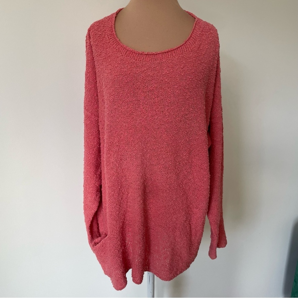 FLAX Jeanne Engelhart Cotton Blend Pink Boucle Knit Front Pocket Sweater Sz S/M